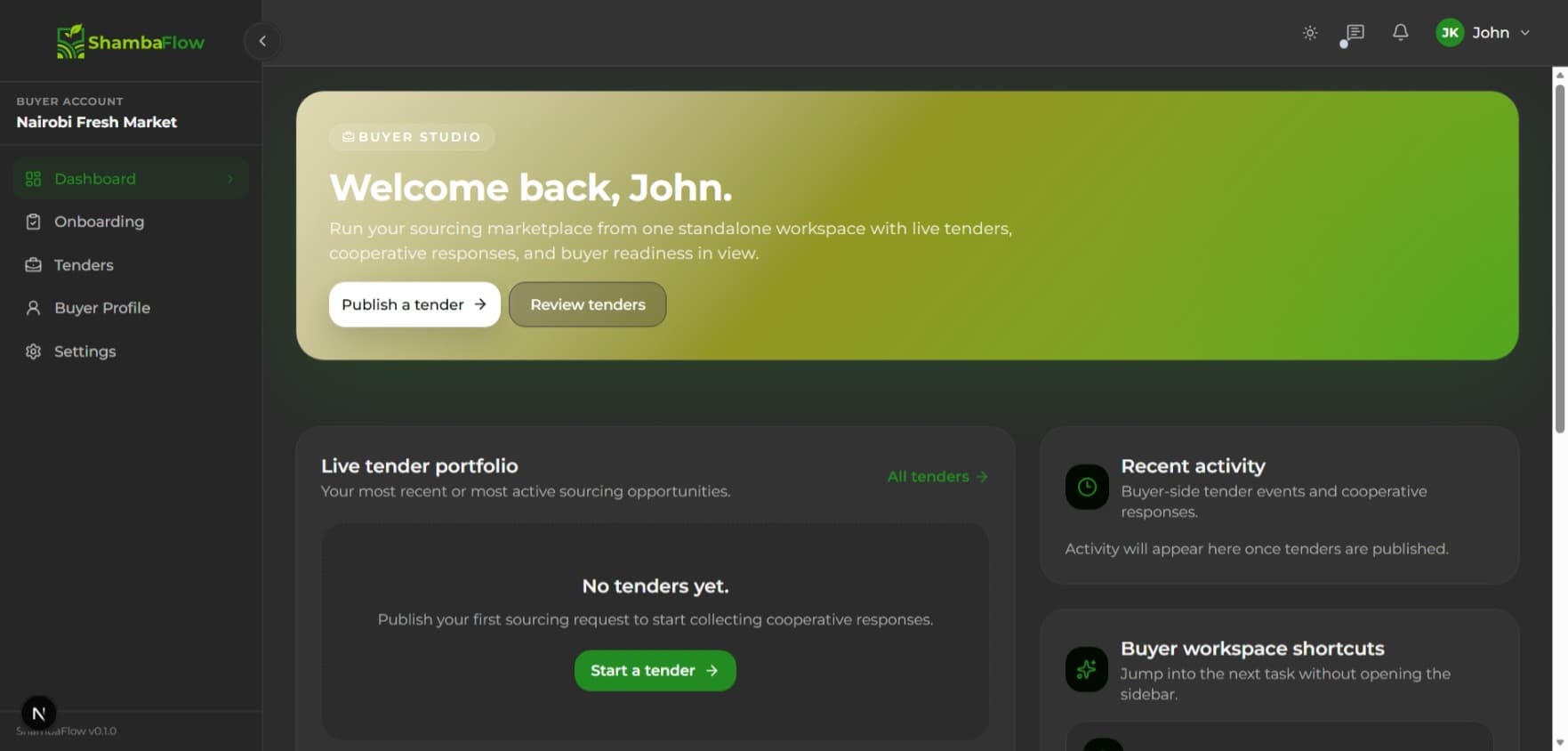 Buyer Studio Dashboard application mockup