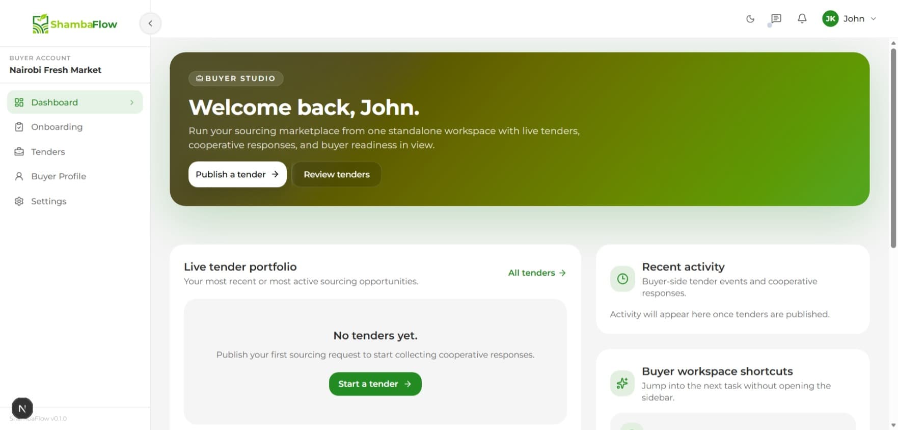 Buyer Studio Dashboard application mockup